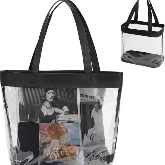 Handbags - Clear Tote Bag PVC 12x6x12 Stadium Approved Water-Resistant Multipurpose